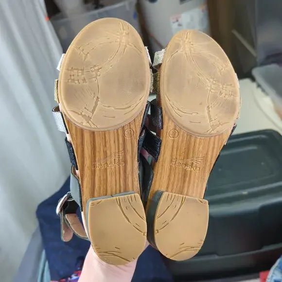 Dansko Maribeth Multicolor Slingback Sandal Strappy EU 37 Women's 7 Leather Wood - Picture 5 of 6